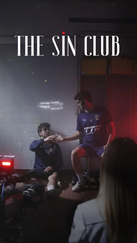 The Sin Club poster — a locker-room scene, shot like a film still